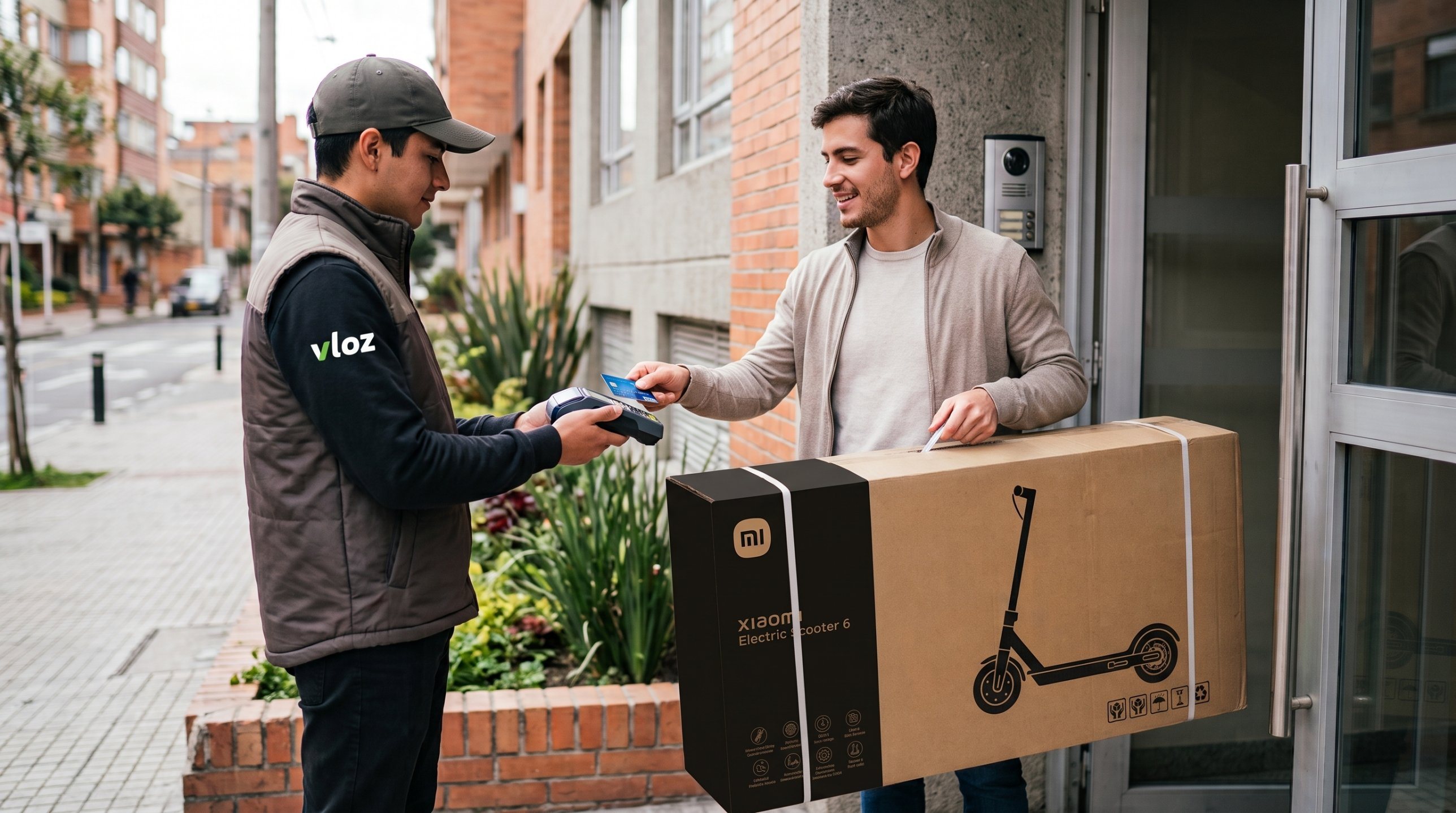Cliente recibiendo su scooter en la puerta de su casa